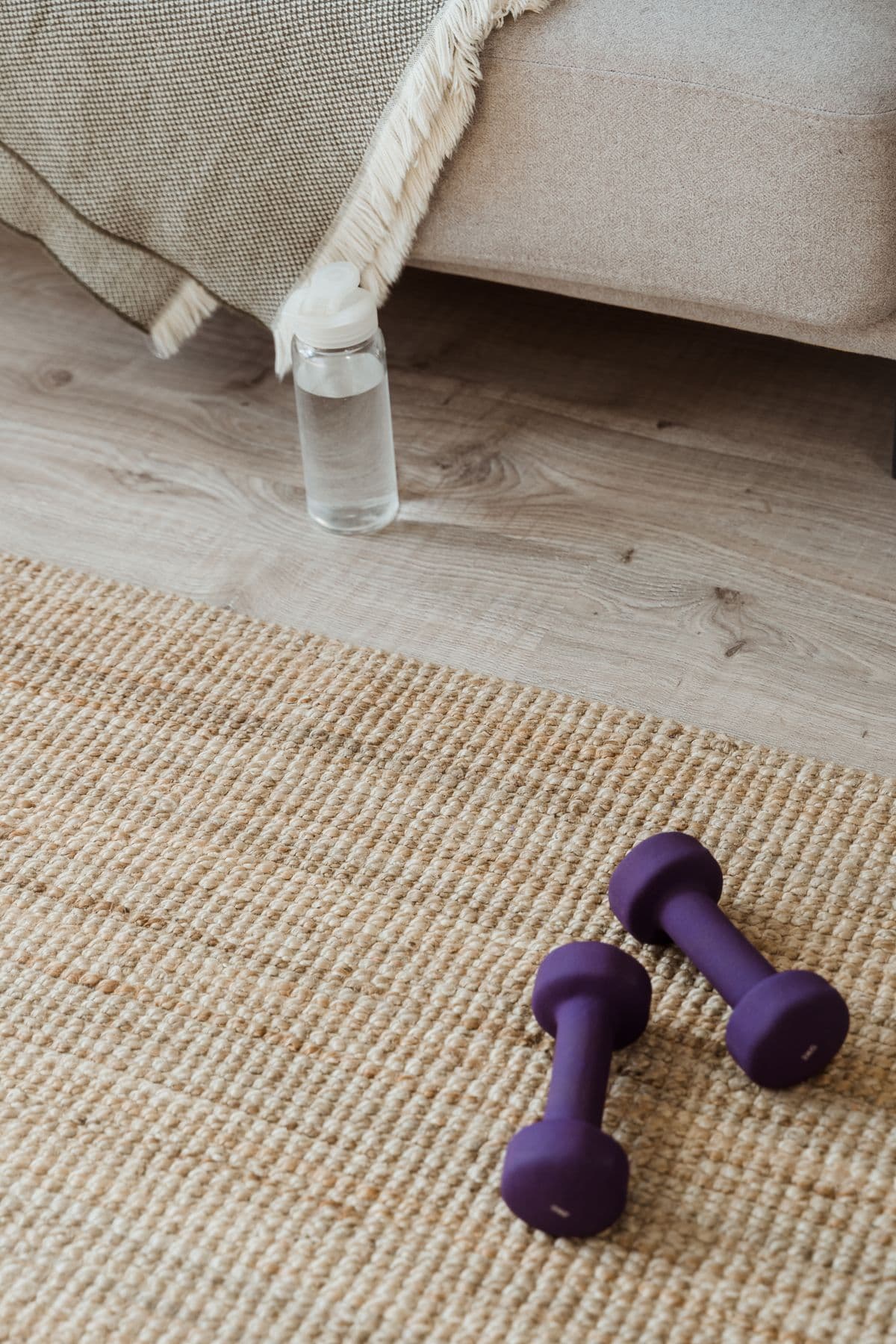 Compact home workout equipment arranged beside a living space