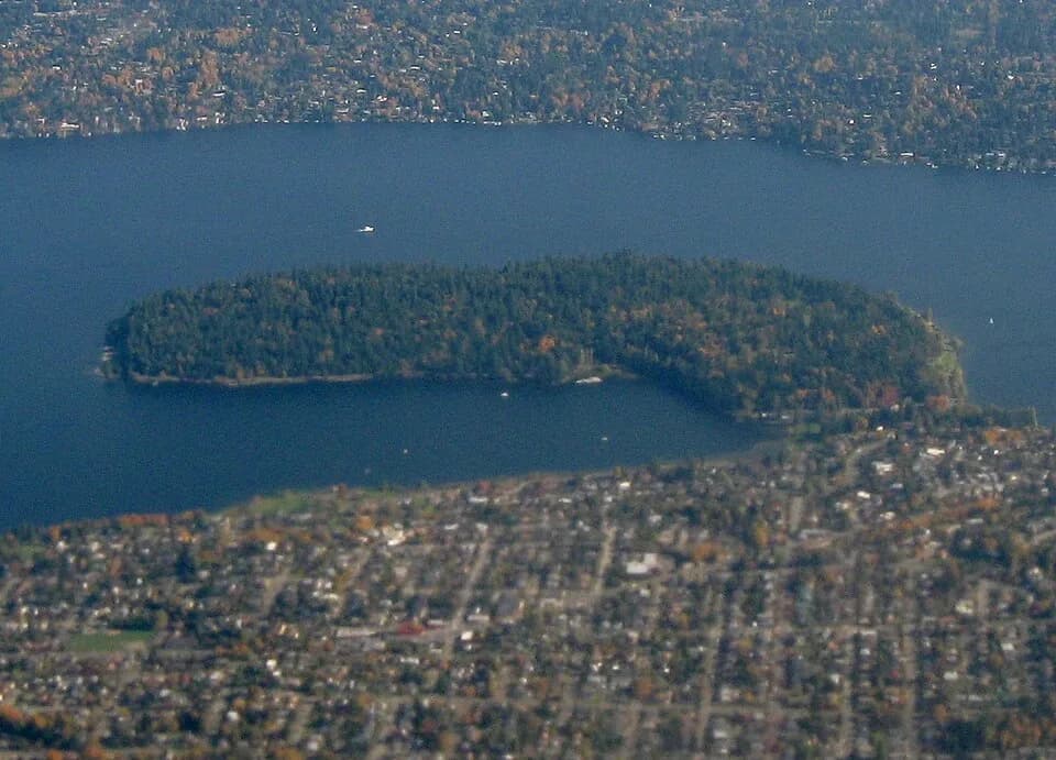 Aerial view of the Seward Park peninsula, Seattle