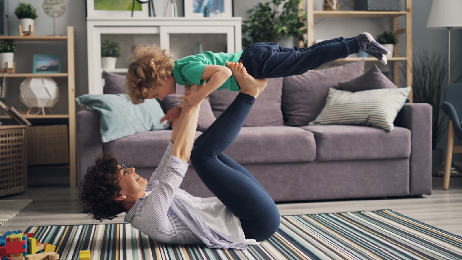 Home workout scene built around busy family life